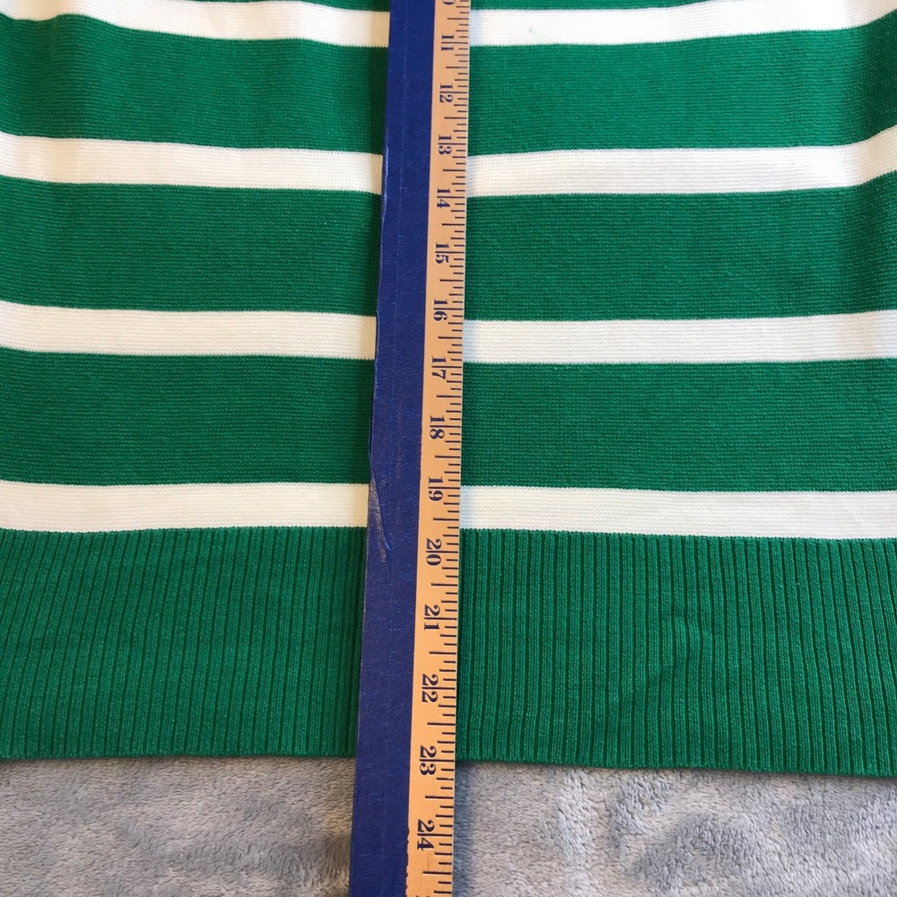 Talbots Green White Striped Side Button Cotton Blend Sweater Womens Large Preppy - Picture 8 of 16